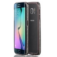 Microsonic Samsung Galaxy S6 Edge Kılıf Taşlı Metal Bumper Siyah