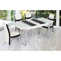 Gül Kelebek Masa Sandalye Takımı 6 Sandalyeli Vizyon Beyaz Siyah Şeritli 25185535