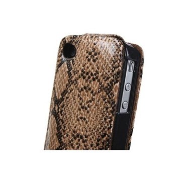 Microsonic Snake Leather Flip Case Deri Kılıf - Iphone 4 - Kahverrengi