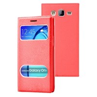 Microsonic Samsung Galaxy On7 Kılıf Dual View Gizli Mıknatıslı Kırmızı