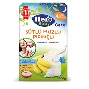 Hero Baby 4+ Ay 200 gr Gece Sütlü Muzlu Pirinçli Ek Gıda