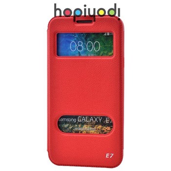 Samsung Galaxy E7 Kılıf Ekol Mıknatıslı Standlı Kırmızı