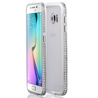 Microsonic Samsung Galaxy S6 Edge Kılıf Taşlı Metal Bumper Gümüş