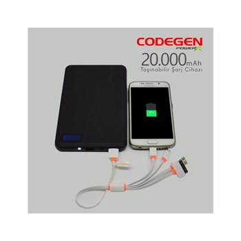 Codegen Powerx 20000 mAh Siyah Taşınabilir Şarj Cihazı + 4in1 Kablo Hediyeli X20B