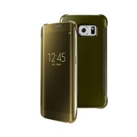 Microsonic View Clear Samsung Galaxy S6 Edge Kapaklı Kılıf Gold