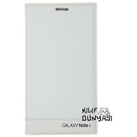 Samsung Galaxy Note 4 Kılıf Milano Deri Mıknatıslı Beyaz