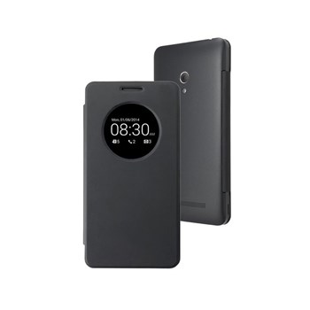 Microsonic View Cover Delux kapaklı Asus Zenfone 6 kılıf Akıllı Modlu Siyah
