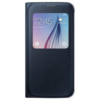 Samsung EF-CG928PBEGTR Galaxy S6 Edge Plus S View Cover Fonksiyonel Kılıf (Deri Siyah/Mavi)