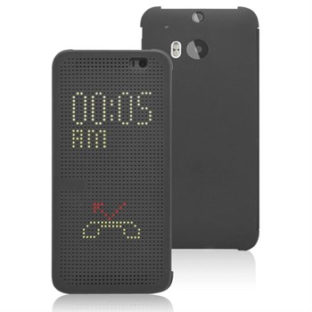 Microsonic View Cover Dot Delux kapaklı HTC One M8 kılıf Akıllı Modlu Gri
