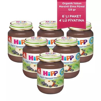 Hipp 4+ Ay 6x125 gr Organik Yaban Mersinli Elma Püresi Kavanoz Maması