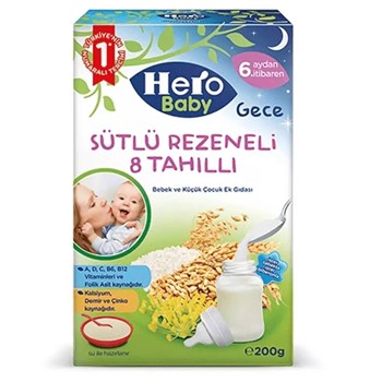 Hero Baby 6+ Ay 200 gr Sütlü 8 Tahıllı Rezeneli Ek Besın