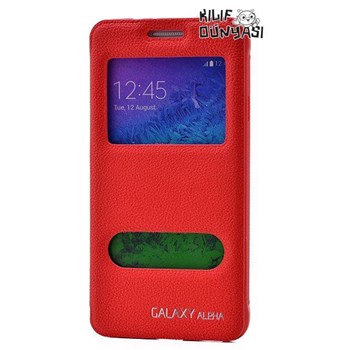 Samsung Galaxy Alpha Kılıf Vantuzlu Çift Pencereli Kırmızı