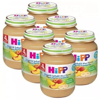 Hipp 4+ Ay 6x125 gr Organik Şeftalili Muz Püresi Kavanoz Maması