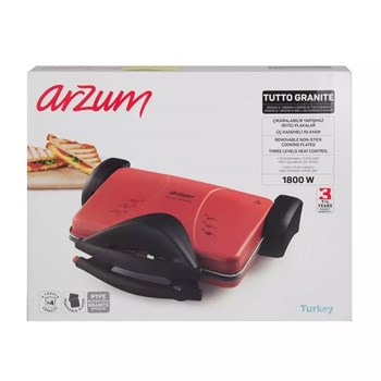Arzum AR2045 1800 W 4 Adet Pişirme Kapasitesi Çelik Çıkarılabilir Plaka Izgara ve Tost Makinesi Kırmızı