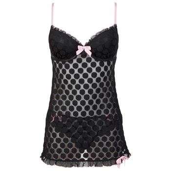 Bonprix Babydoll String (2 Parça Set) A Cup Siyah - 15903743