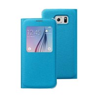 Microsonic View Premium Fabric Samsung Galaxy S6 Kapaklı Kılıf (akıllı Modlu) Mavi
