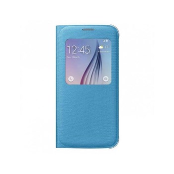 Samsung S6 S View Cover Fabric Fonksiyonel Kapaklı Kılıf Mavi