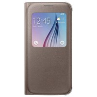Samsung EF-CG928PFEGTR Galaxy S6 Edge Plus S View Cover Fonksiyonel Kılıf (Deri Altın)