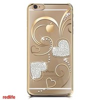 Redlife Iphone 6 Kalp Desen Bol Taşlı Pc Arka Kapak Altın