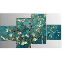 TT Tasarım Van Gogh Ağacı - 4 Parça Kanvas Tablo Saat PS7-16
