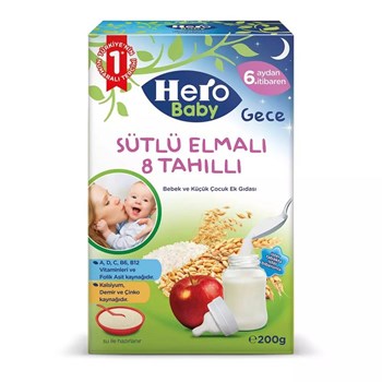 Hero Baby 6+ Ay 200 gr Sütlü Elmalı 8 Tahıllı Kaşık Maması