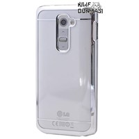 LG G2 Kılıf Metal Elegance Şeffaf Sert Kapak Gümüş