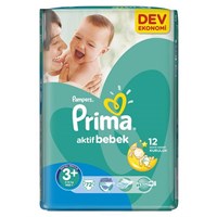 Prima Bebek Bezi Aktif Bebek 3+ Beden Midi Plus Dev Ekonomi Paketi 72 Adet