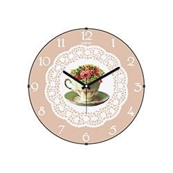 Cadran Dantel Desenli Cam Çiçek Fincan Duvar Saati (160 2)