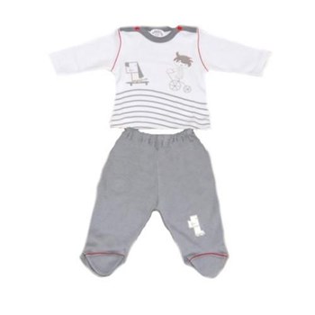 Bebiccino Çizgili Patikli Bebek Pijama Takımı Gri 21203810