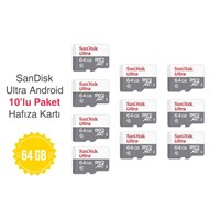 SanDisk Ultra Android 64GB MicroSDXC Class 10 (48MB/sn) Telefon Hafıza Kartı - 10 lu Paket