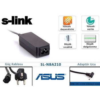 S-Link Sl-Nba210 45W 19V 2.37A 3.0Mm/1.1Mm Asus Ultrabook Standart Adaptör