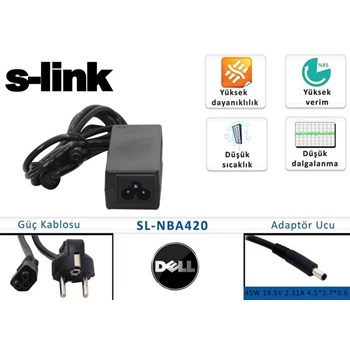 S-link SL-NBA420 45W 19.5V 2.31A 4.5*2.7*0.6 Dell Notebook Standart Adaptör