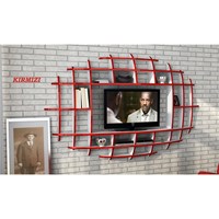 Sanal Mobilya Yeni Nesil Elips Tv Ünitesi & Kitaplık-Parlak Beyaz/Kırmızı 32066880
