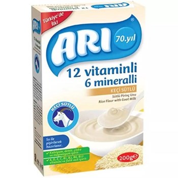 Arı 4+ Ay 200 gr Keçi Sütlü 12 Vitamin 6 Mineralli Sütlü Pirinç Unu Bebek Maması
