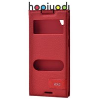 HTC Desire 626 Kılıf Safir Çift Pencereli Gizli Mıknatıslı Kırmızı
