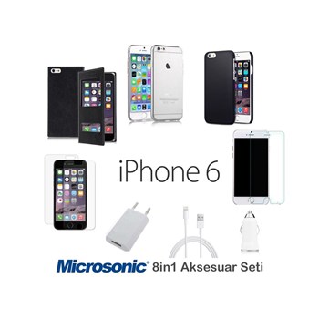 Microsonic iPhone 6 (4.7'') Aksesuar Seti 8in1 ( Kılıflar, Kırılmaz Cam, Şeffaf Film, kablo, Şarj )