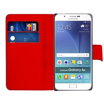 Microsonic Samsung Galaxy A8 Kılıf Cüzdanlı Deri Kırmızı