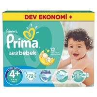 Prima Bebek Bezi Aktif Bebek 4+ Beden Maxi Plus Dev Ekonomi Plus Paketi 72 Adet