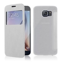 Microsonic View Cover Delux Kapaklı Samsung Galaxy S6 Kılıf Beyaz