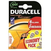 Duracell Alkalin AAA Ince Kalem Pil 6+2 Ekonomik Paket