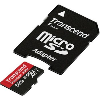 Transcend 64GB microSDXC Memory Card Premium 300x Class 10 UHS-I with microSD Adapter