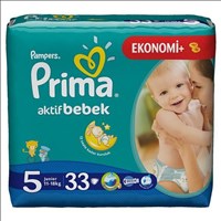 Prima Bebek Bezi Aktif Bebek 5 Beden Junior Ekonomi+ Paketi 33 Adet