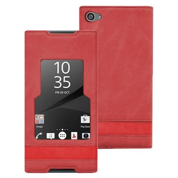 Microsonic Sony Xperia M5 Kılıf Gizli Mıknatıslı View Kırmızı