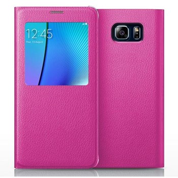 Microsonic Samsung Galaxy Note 5 Kılıf View Cover Delux Kapaklı Akıllı Modlu Pembe