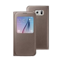 Microsonic View Premium Leather Samsung Galaxy S6 Deri Kapaklı Kılıf (akıllı Modlu) Gold
