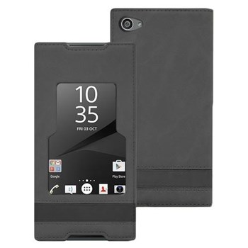 Microsonic Sony Xperia Z5 Compact (z5 Mini) Kılıf Gizli Mıknatıslı View Delux Siyah