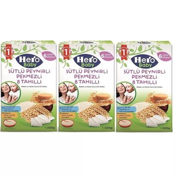 Hero Baby 3x200 gr Sütlü 8 Tahıllı Peynir Pekmezli Kaşık Maması