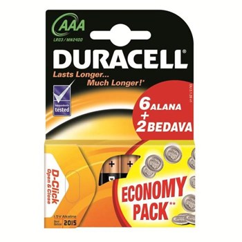 Duracell Alkalin Pil AAA Ince Kalem Pil 6+2 li Paket