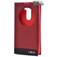 LG L Bello Kılıf Milano Gizli Mıknatıslı Pencereli Deri Kırmızı Koyu