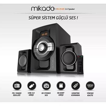 Mikado MD-854BT 2+1 30W+15Wx2 Siyah Usb+Sd+Fm+Bluetooth Destekli Speaker